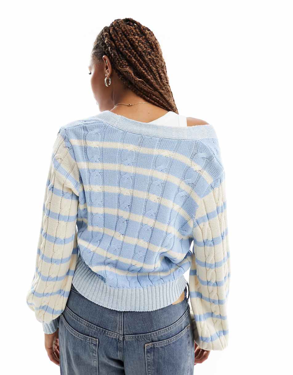 ASOS DESIGN knit cable cardigan in blue and cream stripe