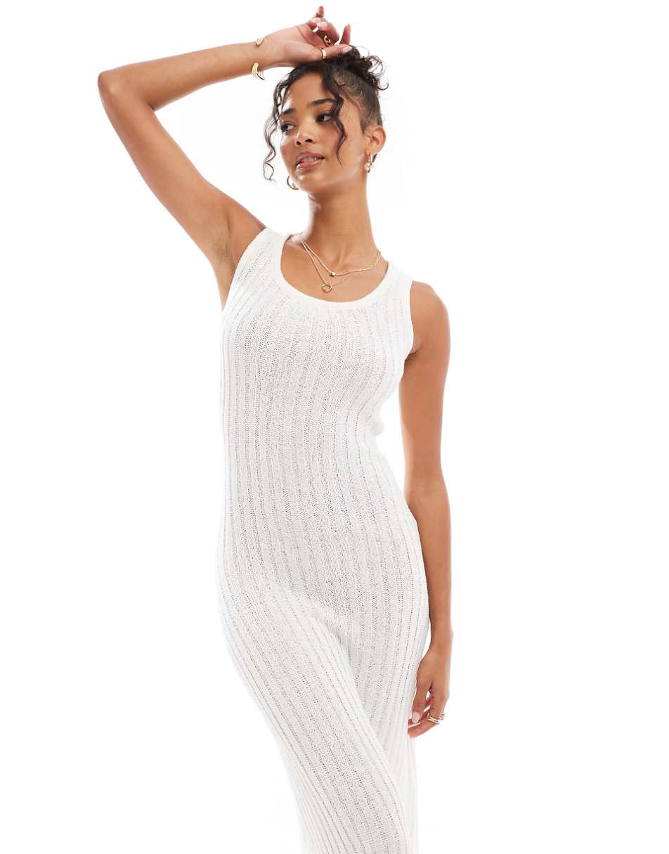 4th & Reckless ribbed knit sleeveless scoop neck maxi dress in cream