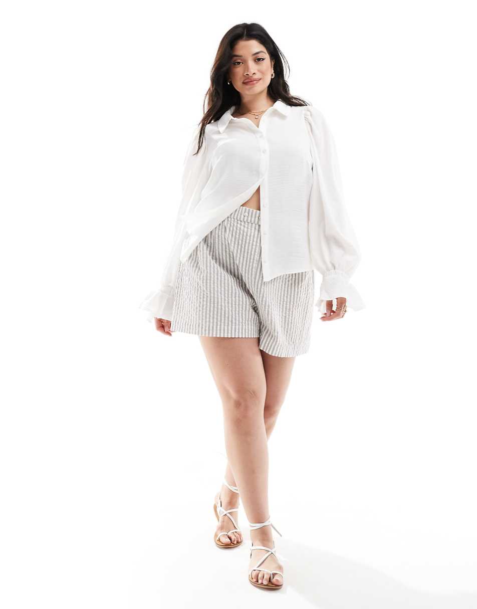 ASOS DESIGN Curve volume sleeved soft shirt with ruffle cuff in ivory