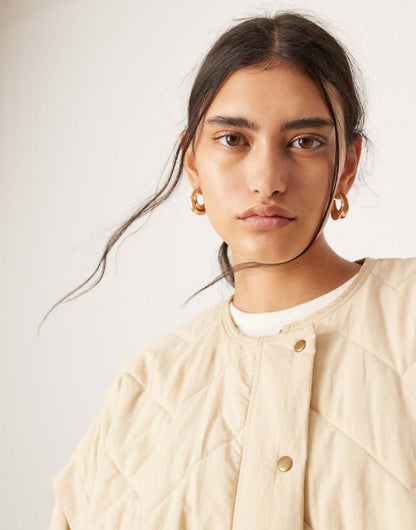 ASOS EDITION quilted bomber shacket with drawstring waist in stone