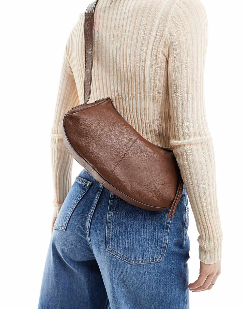 ASOS DESIGN leather sling crossbody bag with strap detail in brown