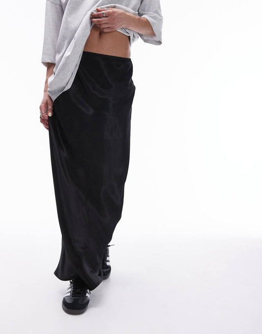 Topshop satin maxi skirt in black