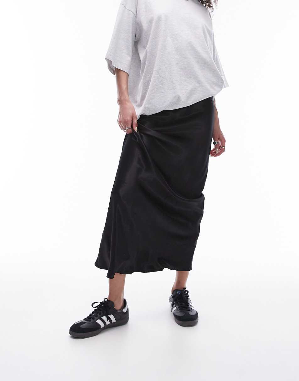 Topshop satin maxi skirt in black