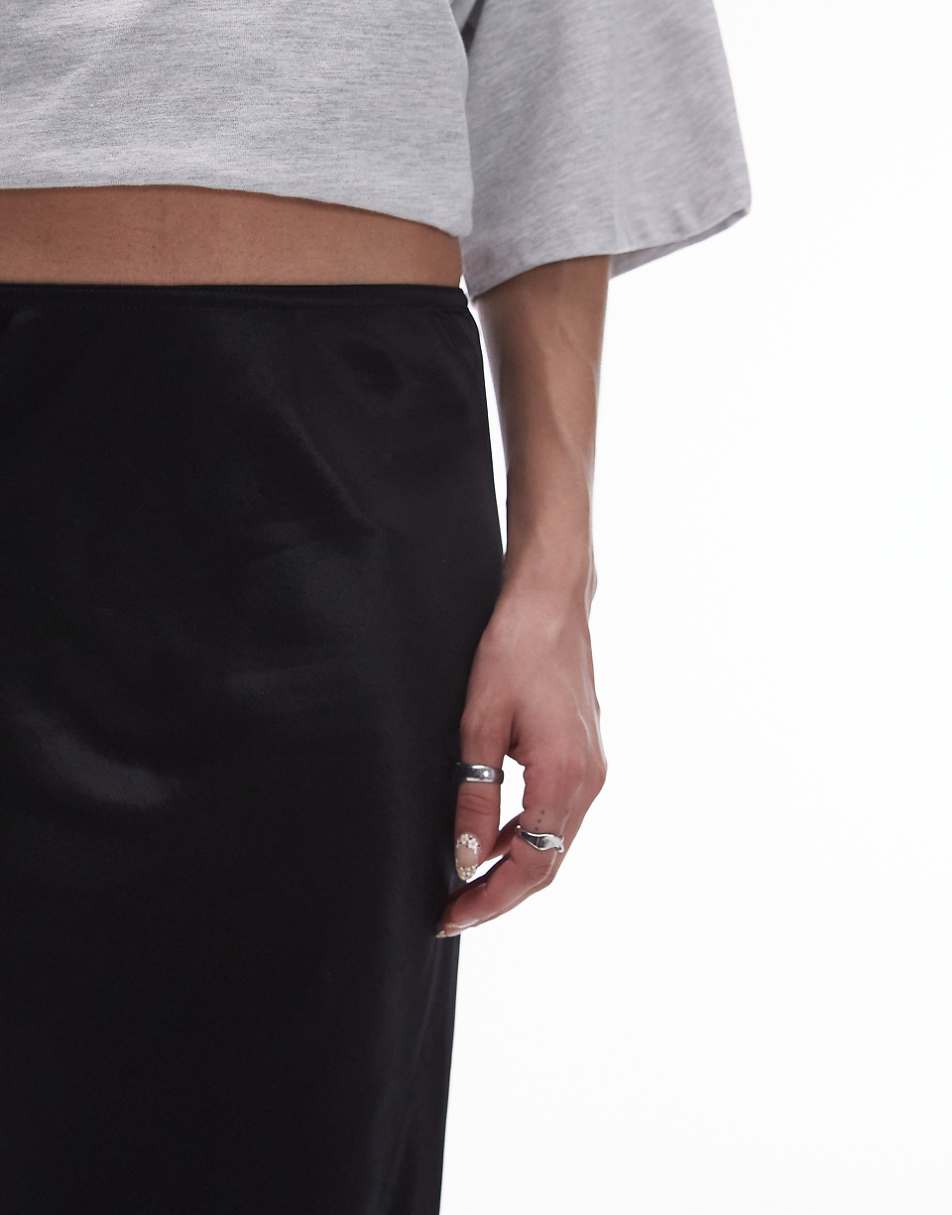 Topshop satin maxi skirt in black