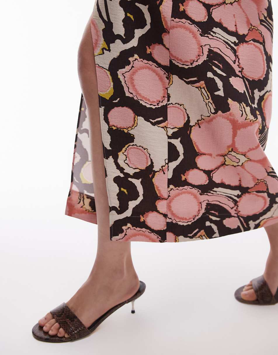 Topshop midi skirt in floral pink paw print - part of a set