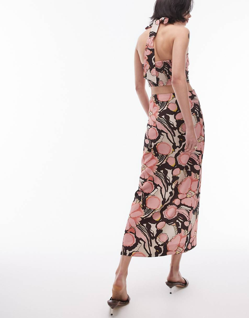 Topshop midi skirt in floral pink paw print - part of a set