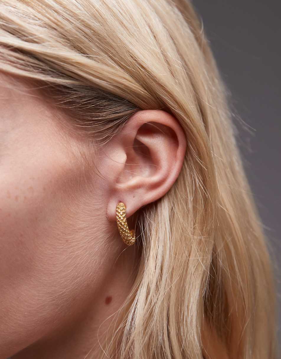 Topshop Porter waterproof stainless steel textured hoop earrings in gold tone