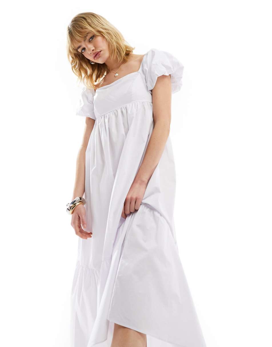 Glamorous square neck midi smock dress in white
