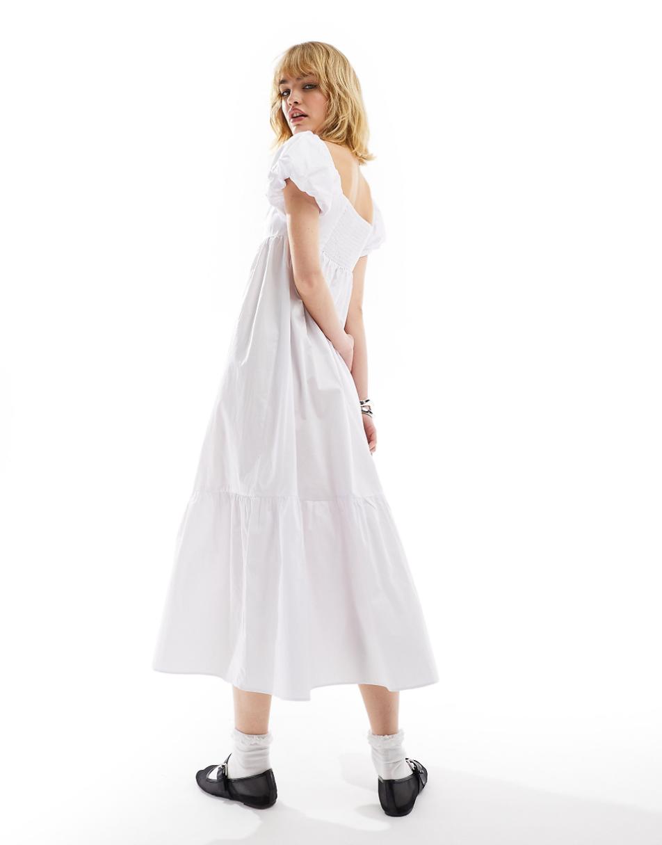Glamorous square neck midi smock dress in white