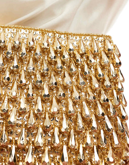 ASOS DESIGN all over beaded zip top clutch bag in gold