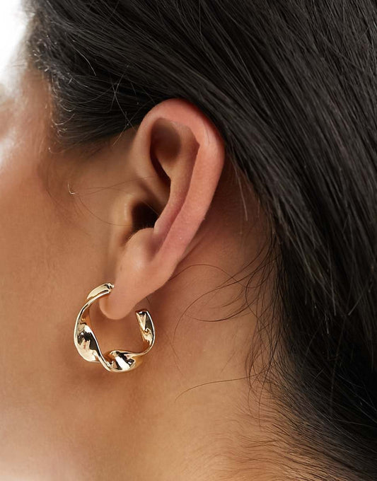 ASOS DESIGN hoop earrings with flat twist design in gold tone