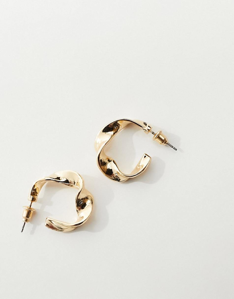 ASOS DESIGN hoop earrings with flat twist design in gold tone