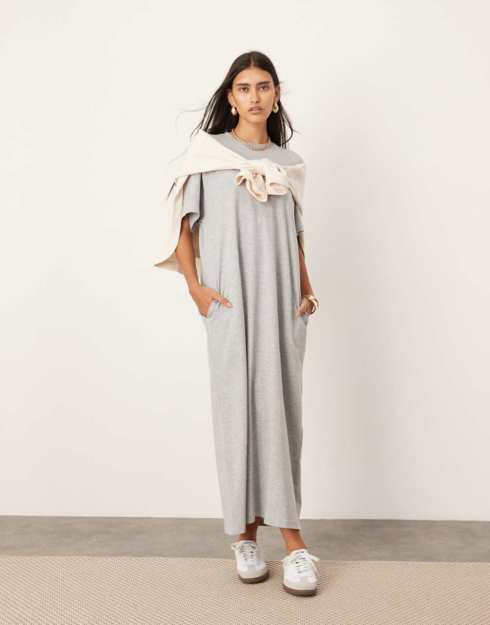 ASOS EDITION premium t-shirt maxi dress with pockets in gray