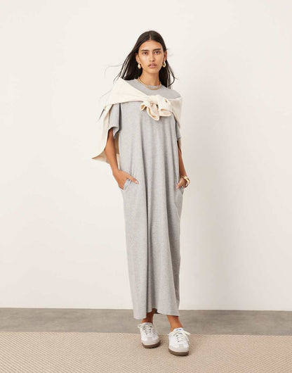 ASOS EDITION premium t-shirt maxi dress with pockets in gray