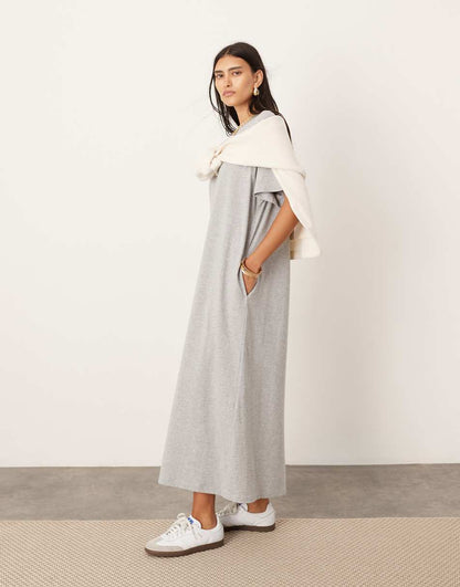 ASOS EDITION premium t-shirt maxi dress with pockets in gray