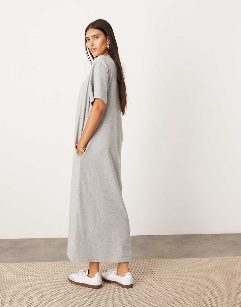 ASOS EDITION premium t-shirt maxi dress with pockets in gray