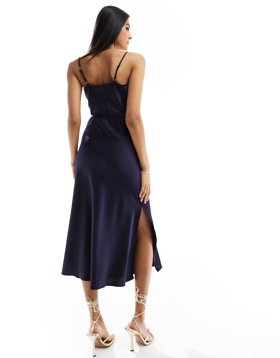 YAS Bridesmaid satin cami maxi dress in deep rich navy