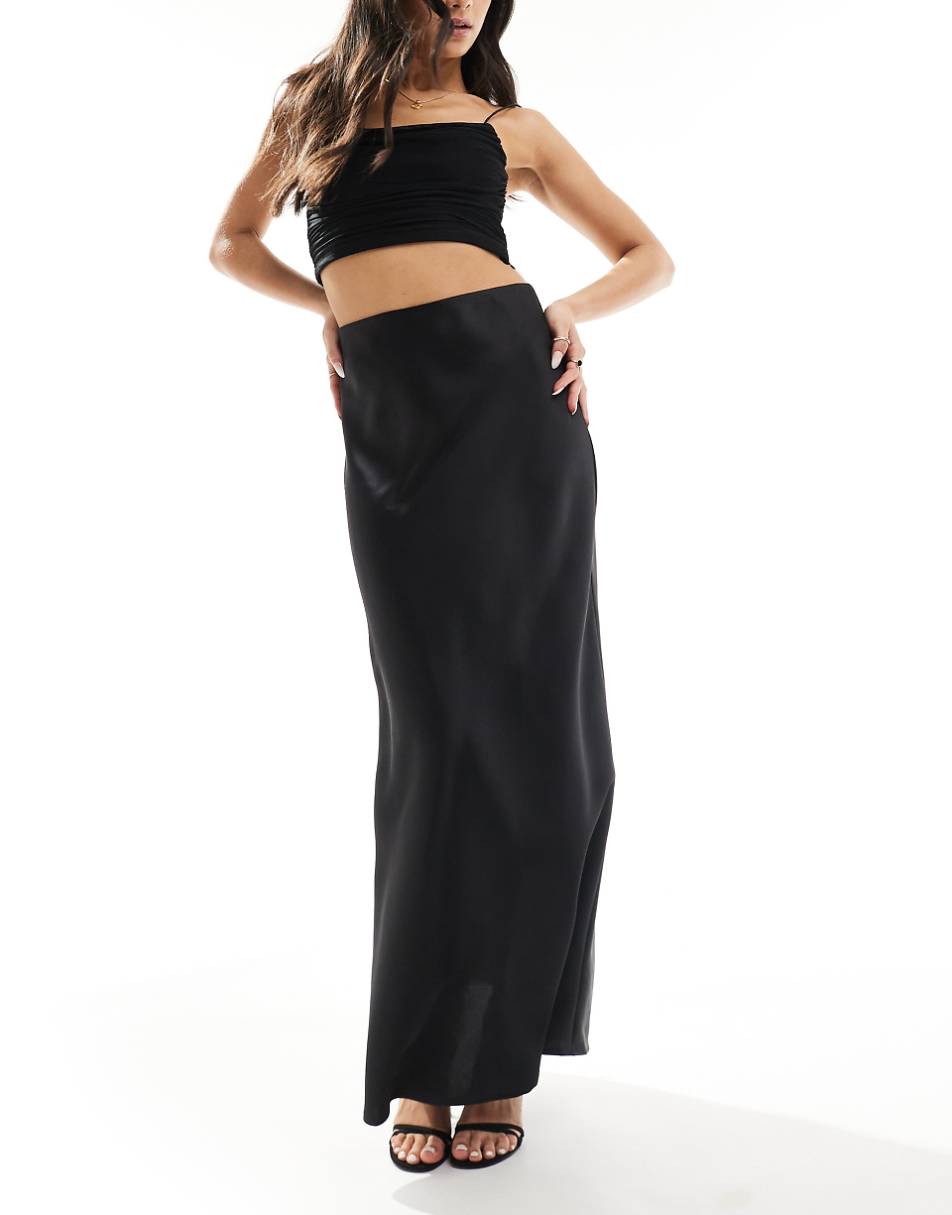 YAS satin bias cut maxi skirt in black