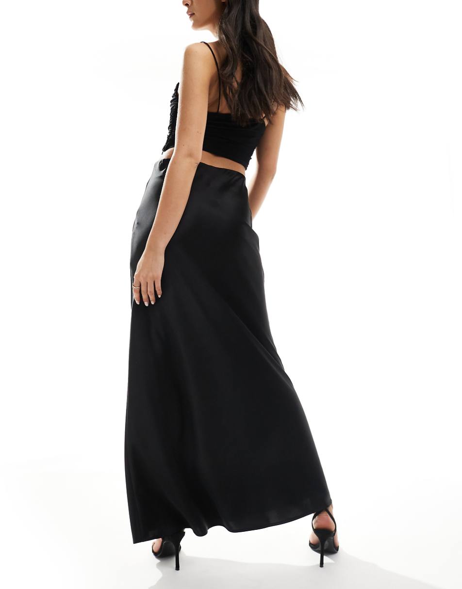 YAS satin bias cut maxi skirt in black