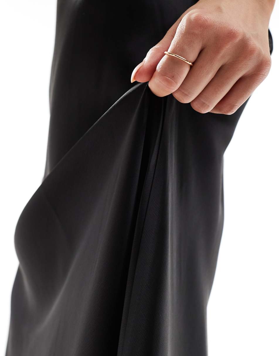 YAS satin bias cut maxi skirt in black