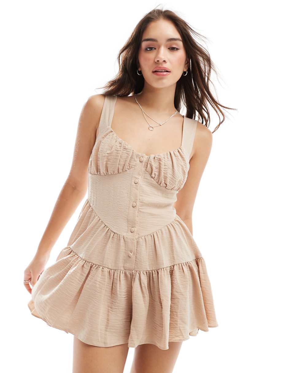 ASOS DESIGN bustier smock romper in oatmeal