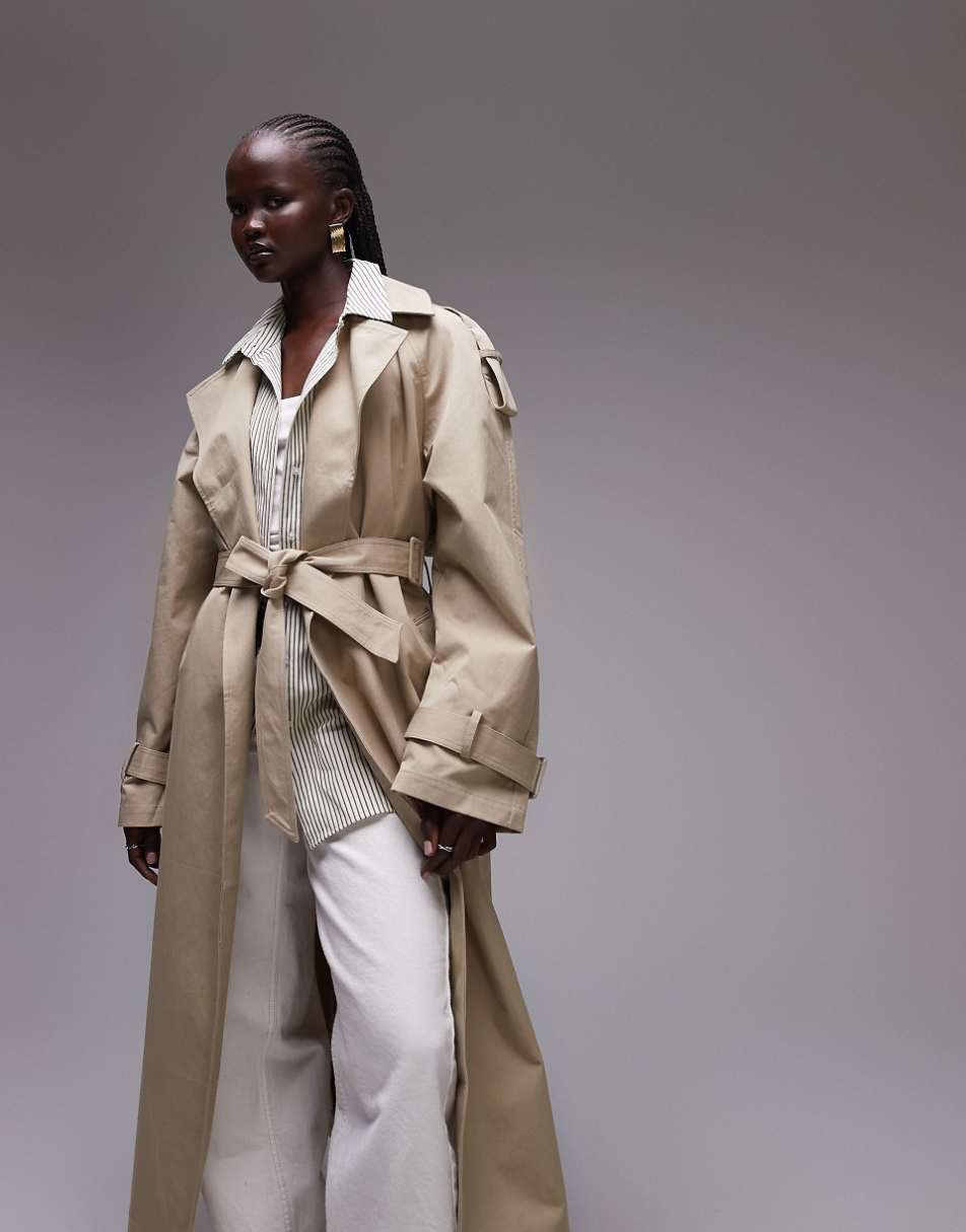 Topshop minimal trench coat in taupe