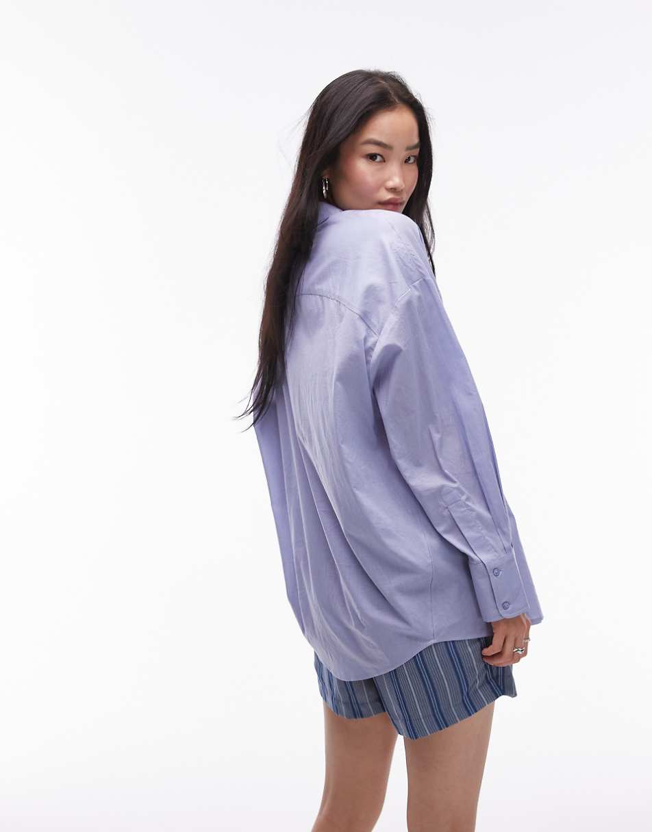 Topshop oversized cotton voile shirt in cornflower blue