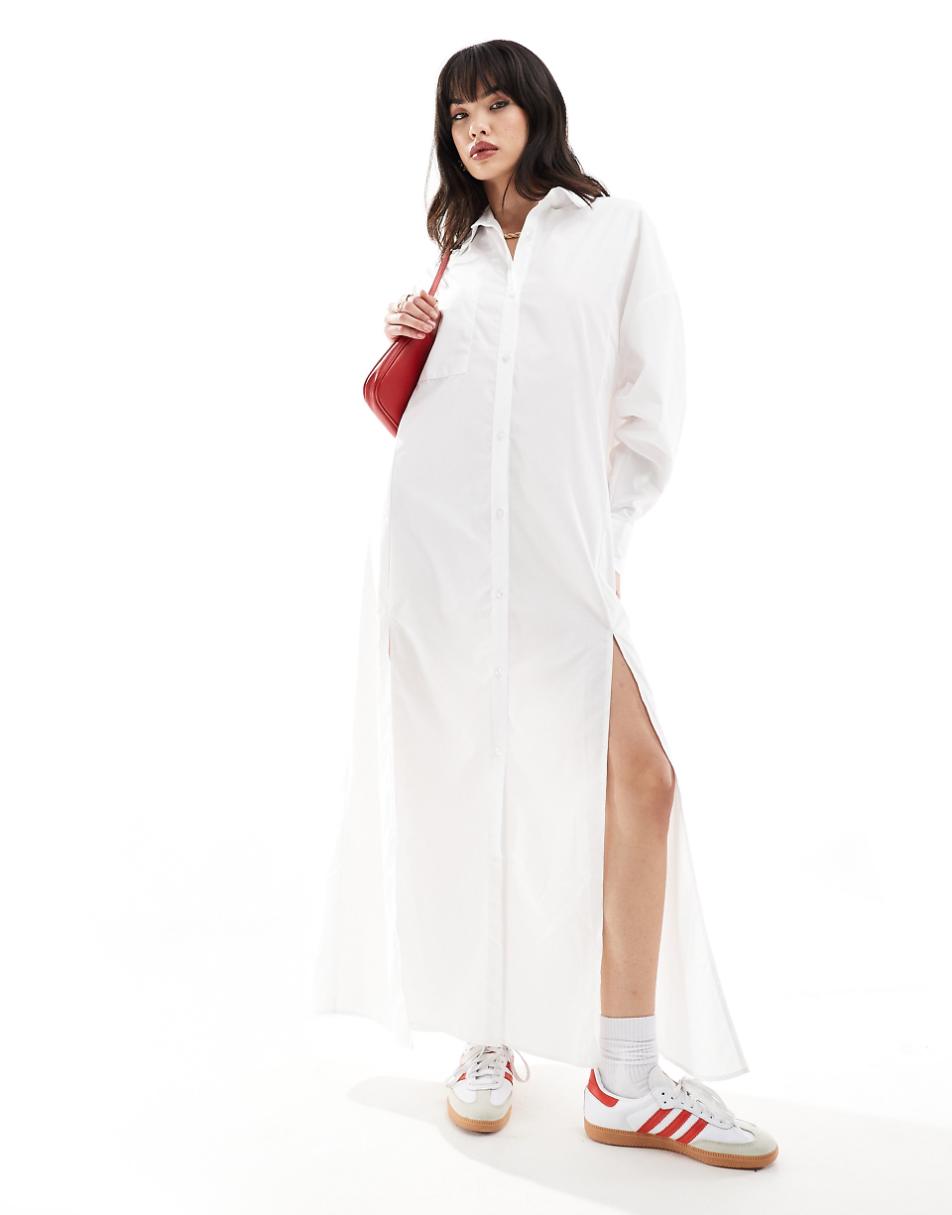 ASOS DESIGN maxi shirt dress with high double slit in white