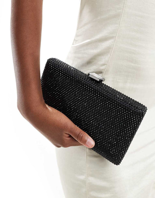 True Decadence embellished hard clutch bag in black