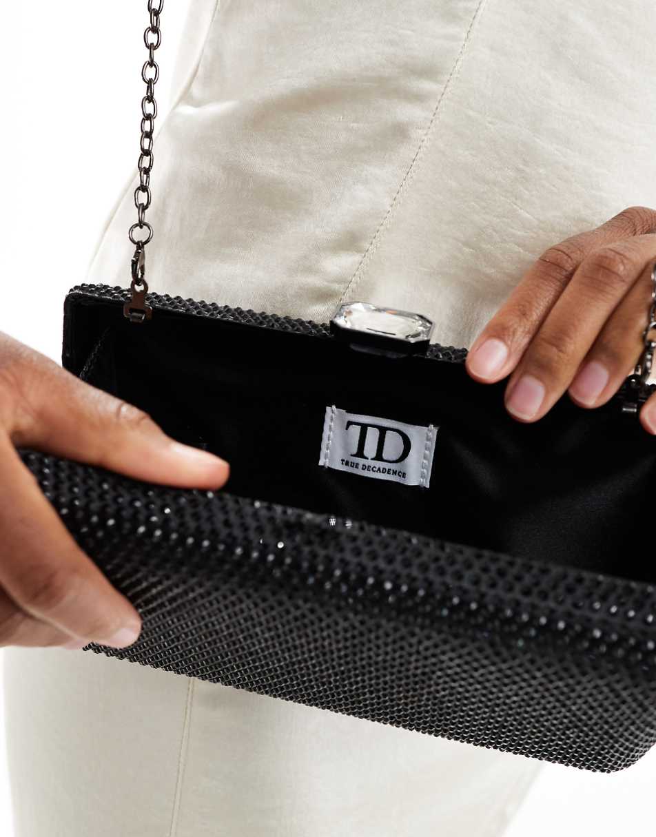 True Decadence embellished hard clutch bag in black