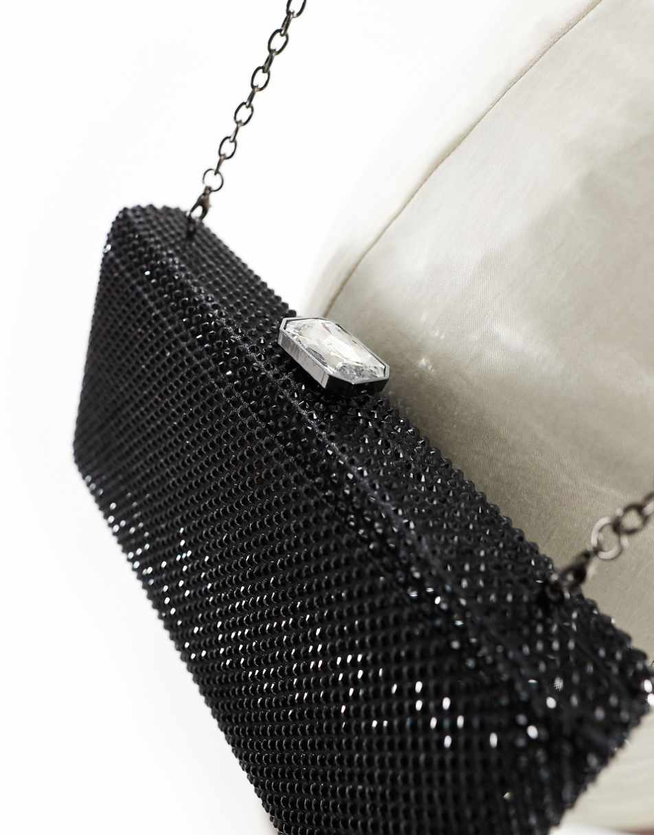 True Decadence embellished hard clutch bag in black