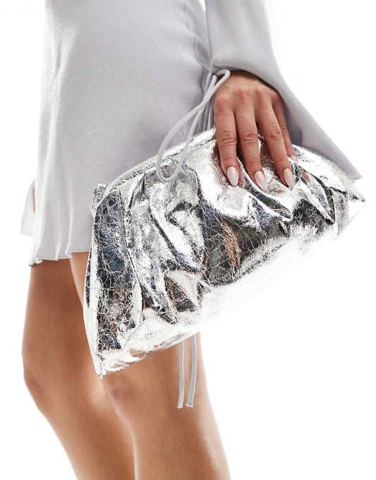 True Decadence metallic clutch bag in silver