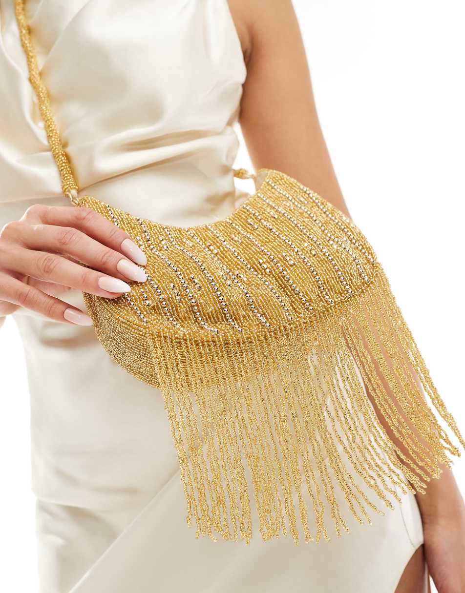 True Decadence embellished tassel crossbody bag in gold