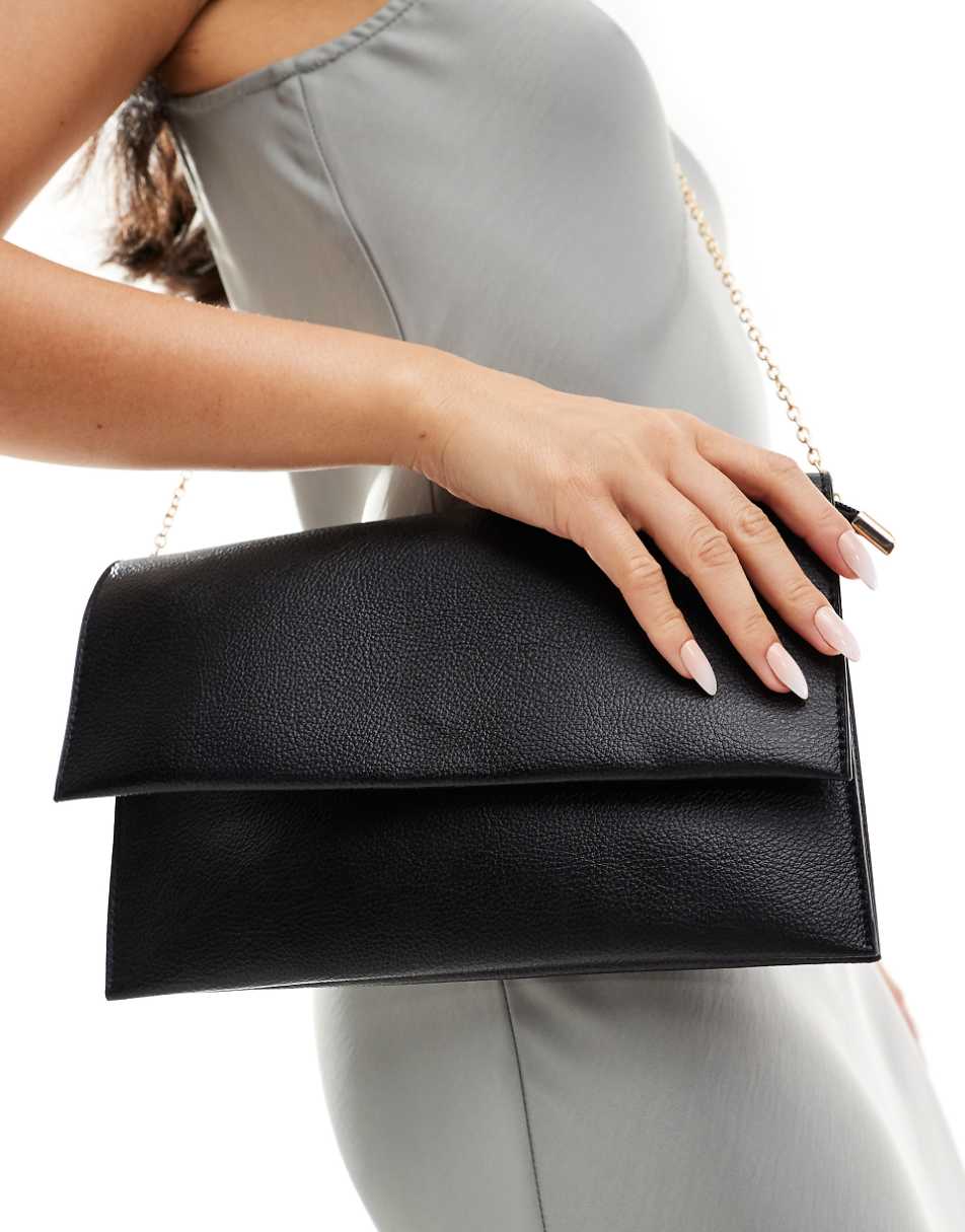 True Decadence minimal envelope clutch bag in black