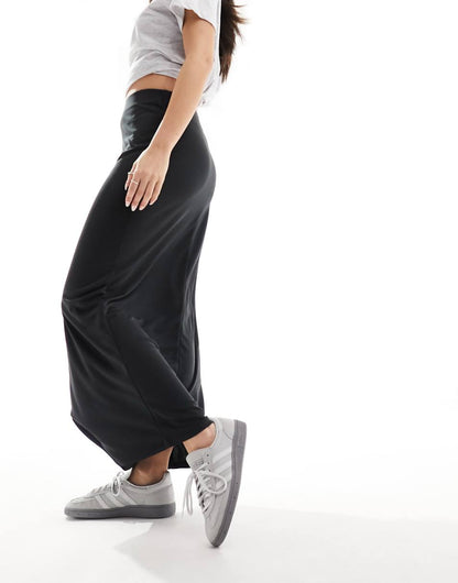 Monki super soft maxi skirt in black