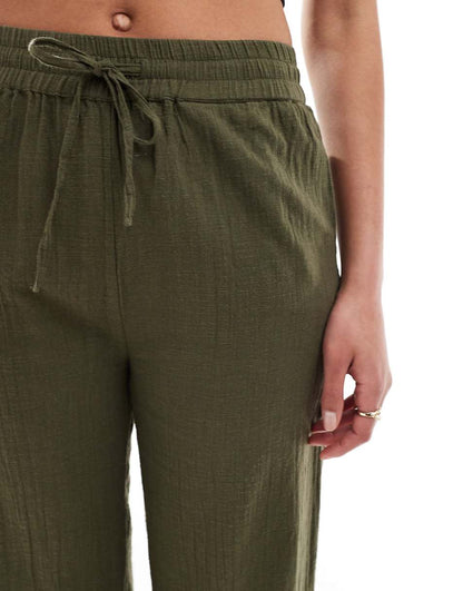 ONLY Tall linen texture wide leg pants in khaki