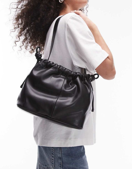 Topshop Sonny drawstring topline shoulder bag in black