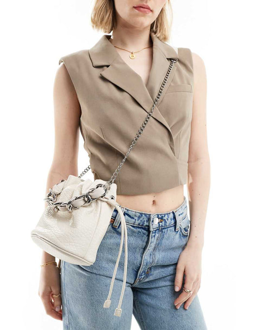 ASOS DESIGN bucket bag with detatchable crossbody strap in cream