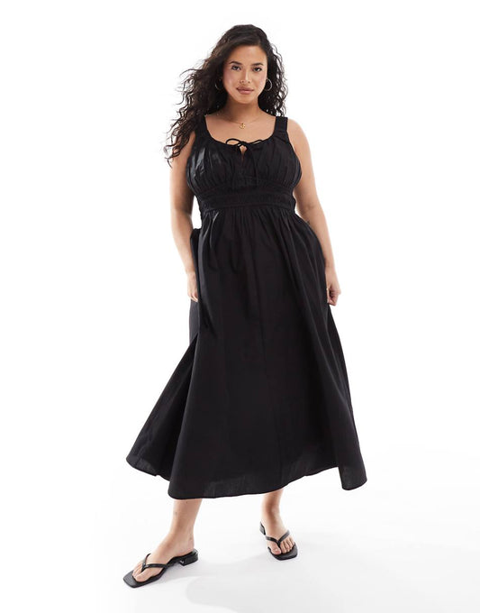 ASOS DESIGN Curve wide strap channel waist midi sundress in black