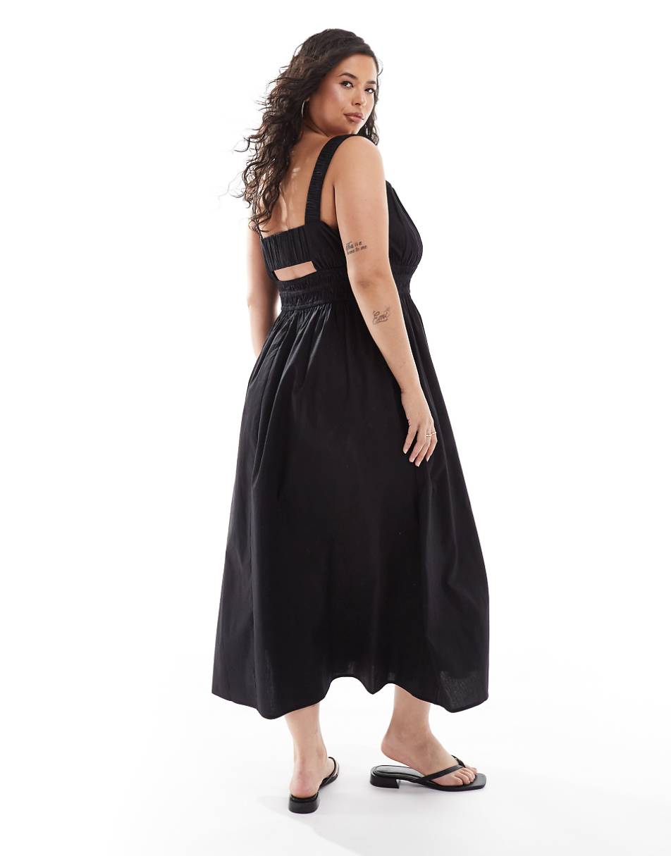 ASOS DESIGN Curve wide strap channel waist midi sundress in black