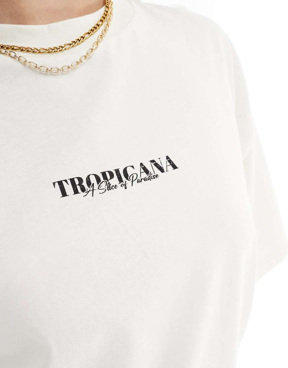 ASOS DESIGN boyfriend fit t-shirt with tropicana back graphic in cream