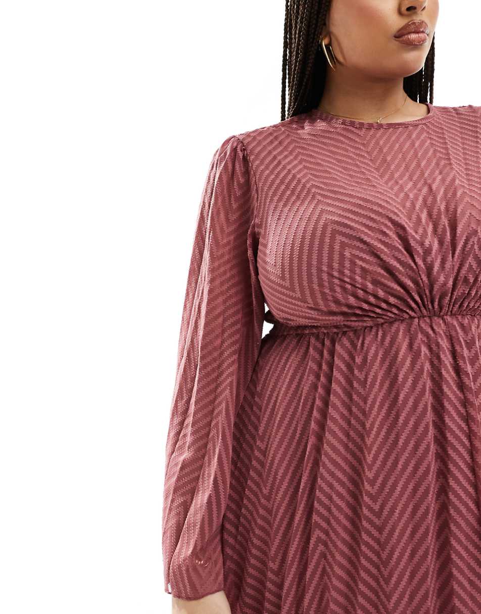 ASOS DESIGN Curve tie back fluted sleeve pleated chevron chiffon midi dress in rose