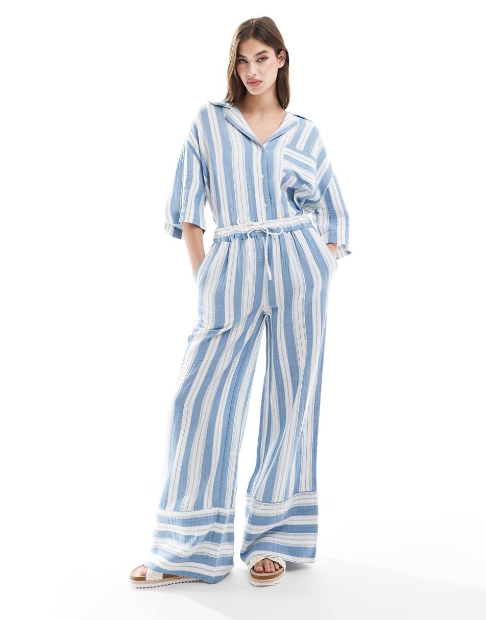 ASOS DESIGN Circular Design Collection oversized bowling shirt in pajama stripe