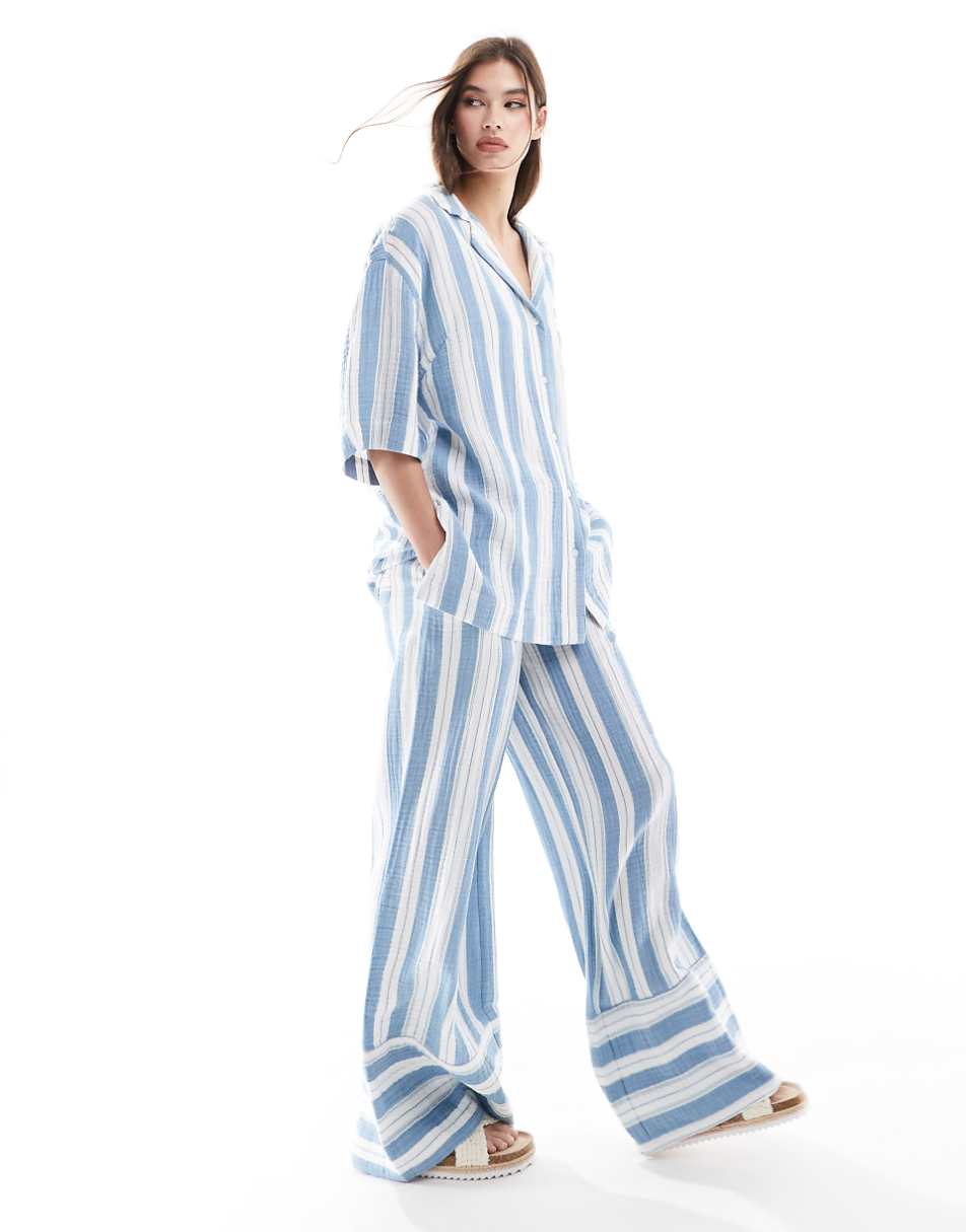 ASOS DESIGN Circular Design Collection wide leg pull on pants in pajama stripe