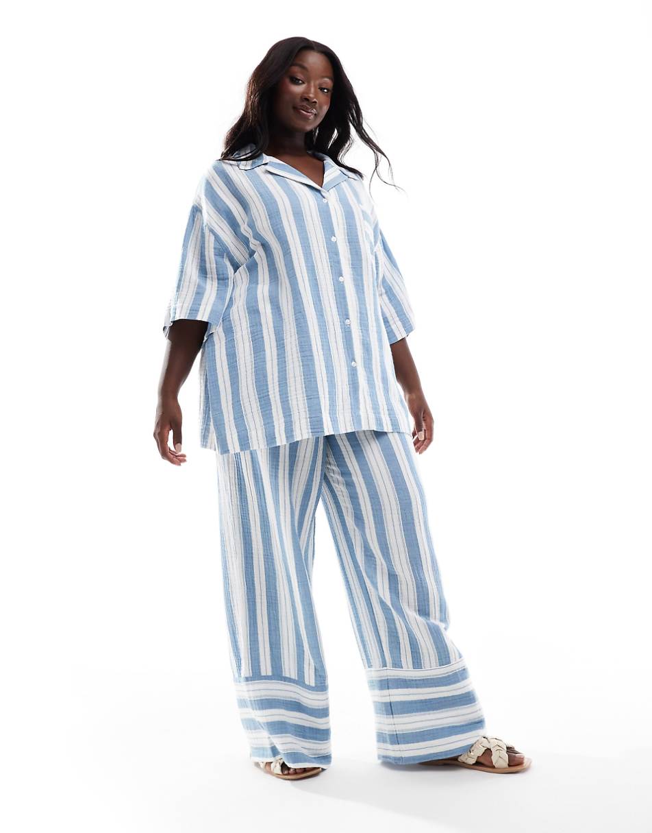 ASOS DESIGN Circular Design Collection Curve oversized bowling shirt in pajama stripe