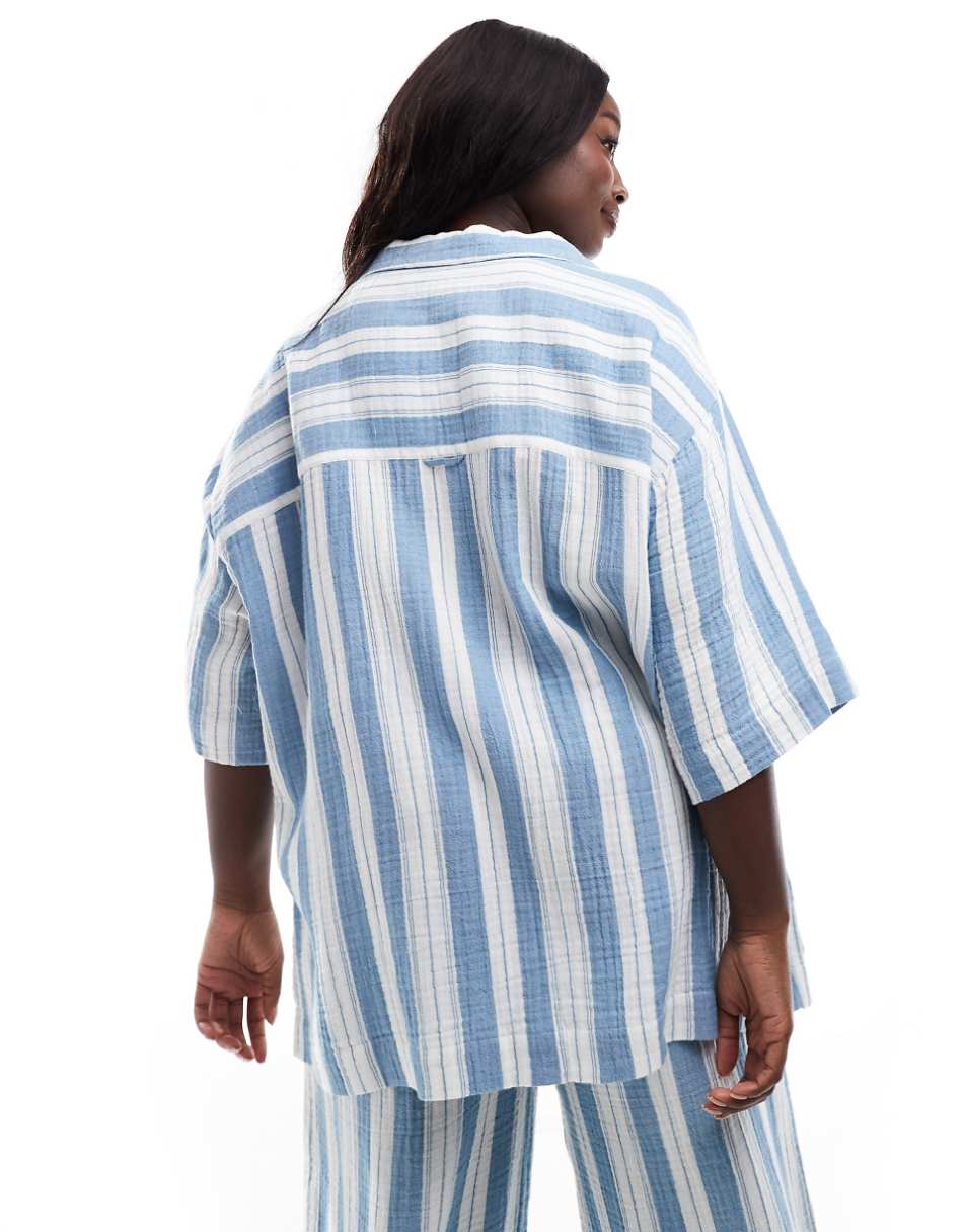 ASOS DESIGN Circular Design Collection Curve oversized bowling shirt in pajama stripe