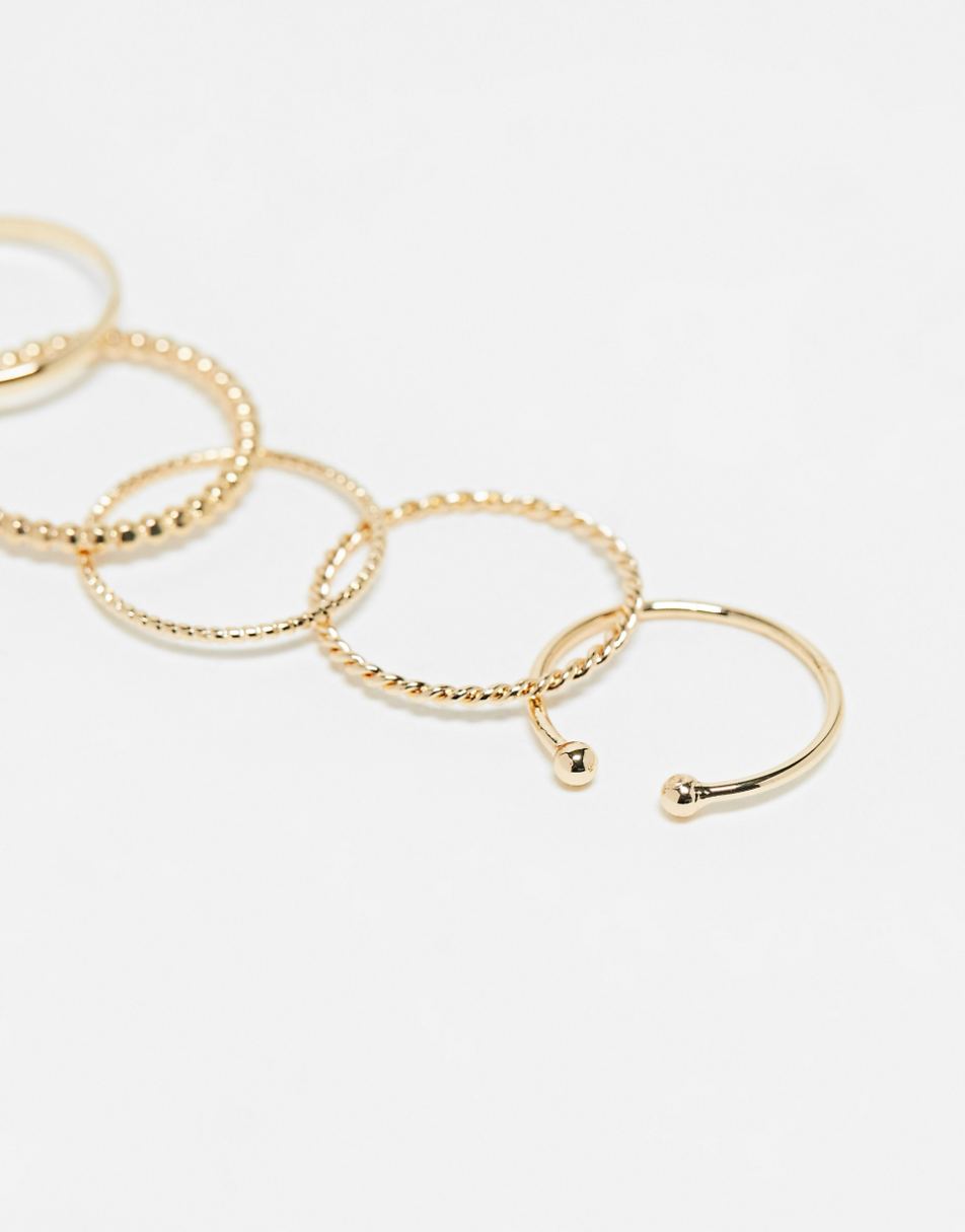 ASOS DESIGN Curve pack of 6 rings with open circle detail in gold tone