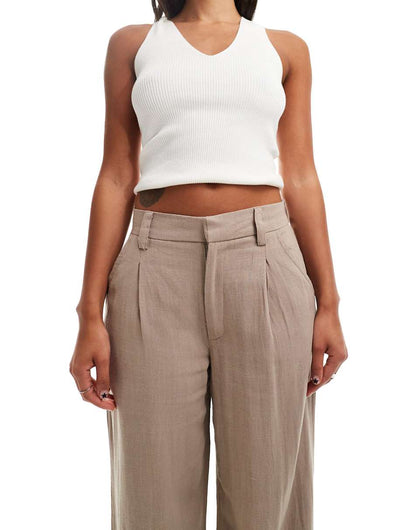 ASOS DESIGN wide leg dad pants with linen in taupe