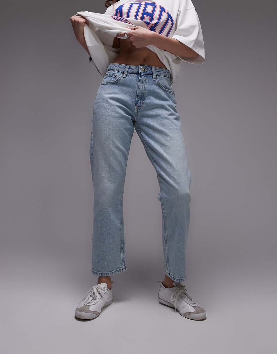 Topshop cropped mid rise straight jeans in summer bleach