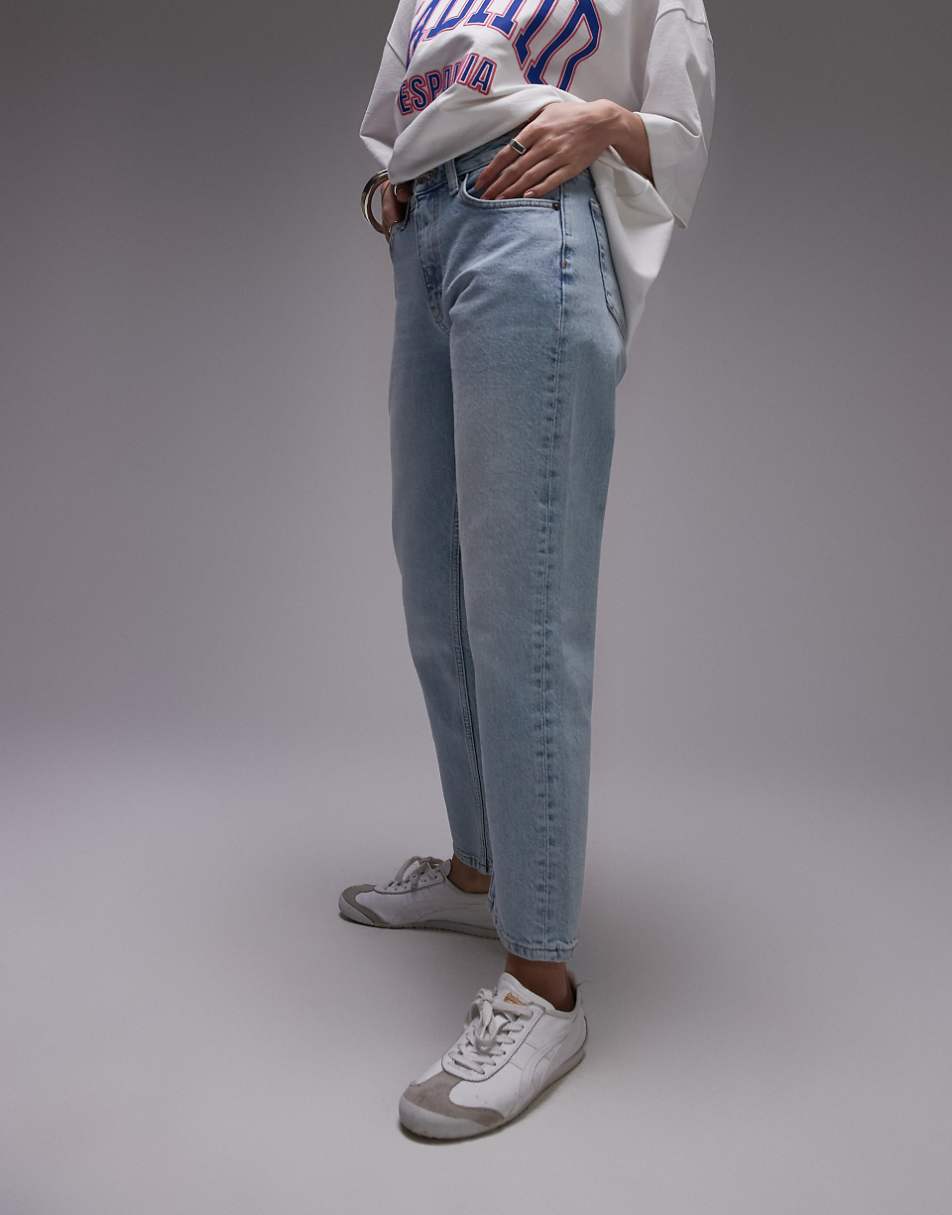 Topshop cropped mid rise straight jeans in summer bleach